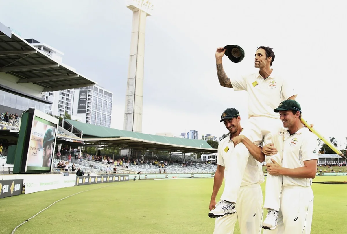 Mitchell Johnson, Mitchell Starc, and Josh Hazlewood, Australia vs New Zealand, 2nd Test, 2015